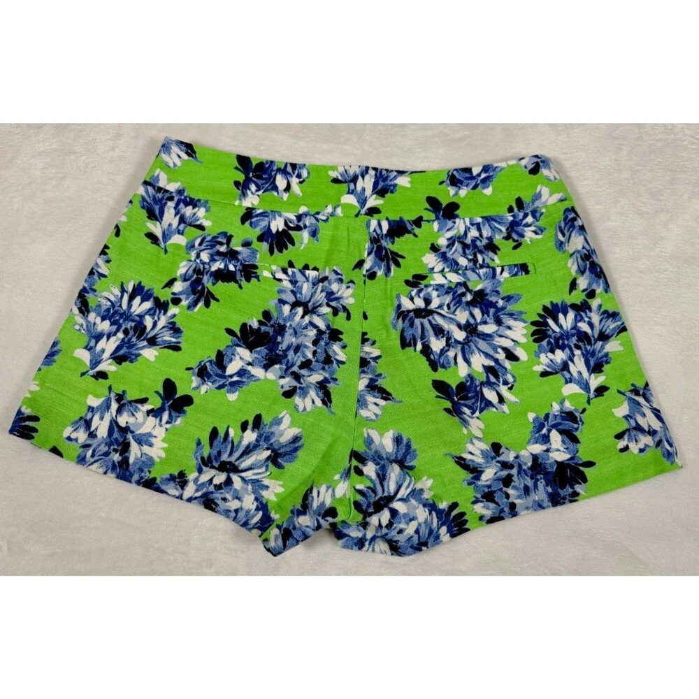 J.Crew Womens Shorts Sz 6 Linen Blend Green Blue Floral Print Pleated Front